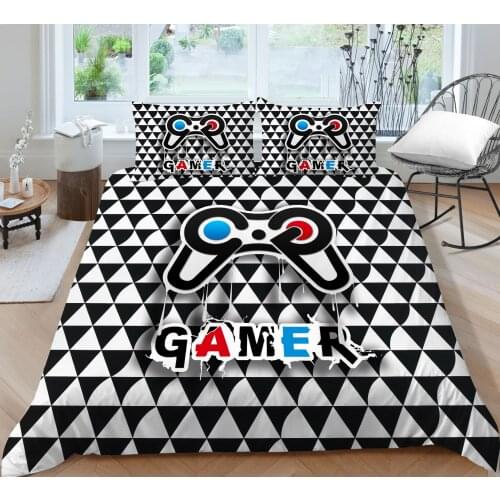New Style Black and White Triangle Pattern with Game Pad Printing Bedding set Duvet cover with pillowcases for Boys and Kids