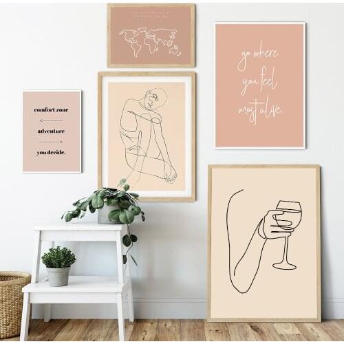 Nordic Poster Abstract Woman Body Canvas Painting Line Art Drawing Print World Map Minimalist Painting Boho Home Room Wall Decor