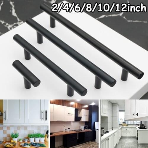 2/6/8/10/12 Inches Black Cabinet Pulls Cupboard Handle Stainless Steel Kitchen Door Knob Furniture Drawer Pull Hardware Bar Hand