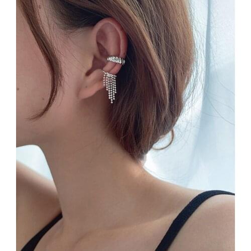 1pcs Handmade Tassel Clip On Earrings For Women Vintage Chain Link Tassel No Piercing Ear Bone Clips Korean Earring Gift