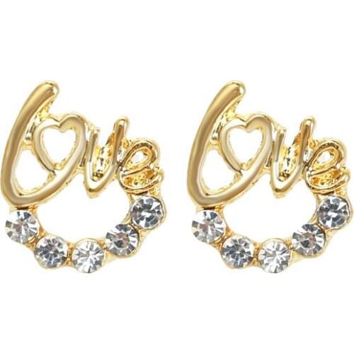 Fashion Love Heart Gold Silver Color Earrings Charming Womens Wedding Crystal Zircon Accessories Elegant Ladies Party Jewelry