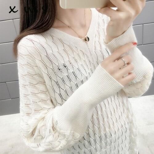 Spring summer Fashion Women Sweater Elegant Female V Neck Sweaters Women Slim Long Sleeve Knitted Pullovers Tight Sweater