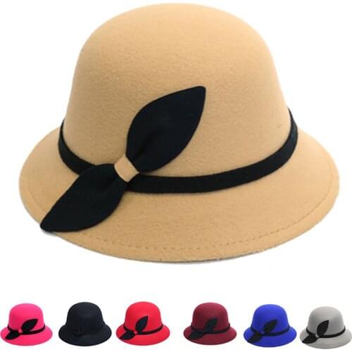Classic British Fedora Hat Women Imitation Woolen Winter Felt Hats Fashion Jazz Hat Fashion Bowler Party Cap Bow Chapeau шапка