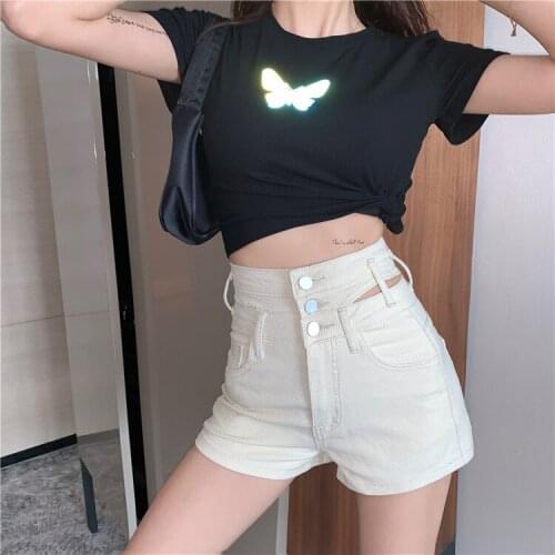 Womens Denim Shorts Classic Vintage High Waist Buttons Skinny Female Caual Summer Ladies Shorts Jeans For Women Streetwear