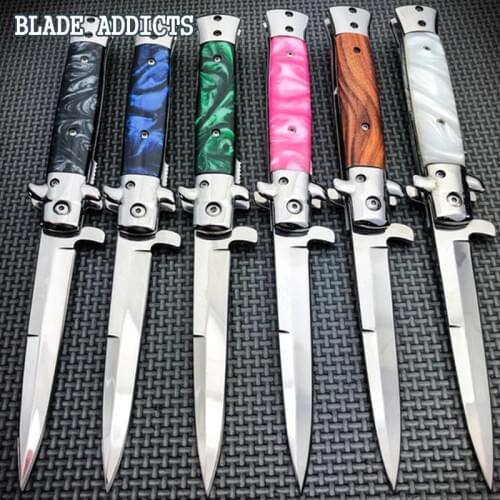 9""Classic Style Folding Knife Pocket Combat Italian Godfather Stiletto Blade Wilderness Hunting Survival Knives 6 colors