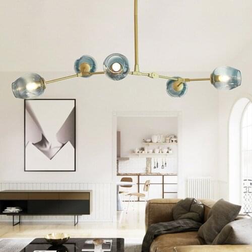 Kitchen Modern Pendant Light Bar Gradual Blue Glass Lamp Gold Pendant Lighting Bedroom Large Pendant Lights Study Ceiling Lamp