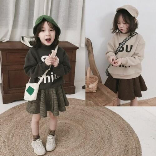 Girls' Hoodies Sweatshirts Kids Outwear 2021 Letters Plus Velvet Thicken Winter Autumn Top Cotton Pullover Childrens Clothing