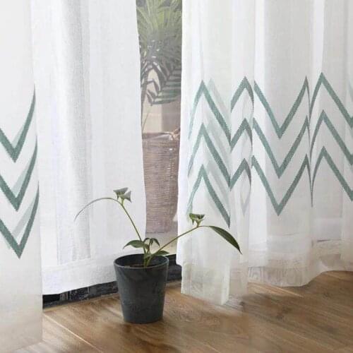 Modern Tulle Curtains for Living Room Balcony Windows Minimalistic Geometric Wave Tulle Embroidery Screens White Gauze