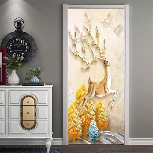 Waterproof Jumping Deer Door Stickers Self Adhesive DIY Door Renovation Decals Art Home Decoration Mural Wooden Steel Door Decal