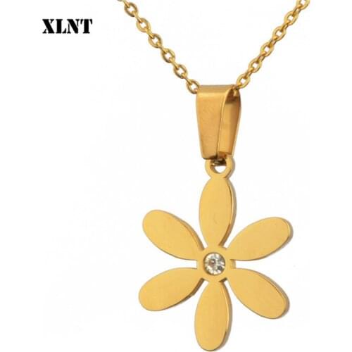 XLNT New Hot Fashion SunFlower Women Cubic Zirconia Stainless Steel Pendant Necklaces Earrings For Wedding Jewelry