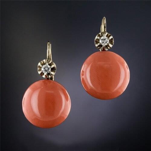 Retro Teardrop Orange Stone Hoop Earrings for Women Beautiful Jewelry Synthetic Coral Crystal Wedding Statement Earring