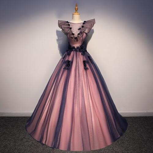 100%real royal court cosplay lace veil ruffled ball gown medieval dress Renaissance gown queen Victorian Belle Ball gown