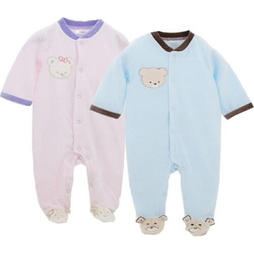 2021 Baby Clothes Cute Foot Cover Sleepwear Baby Boy Girl Full Sleeve Newborn Soft Velour Rompers outfit Jumpsuits