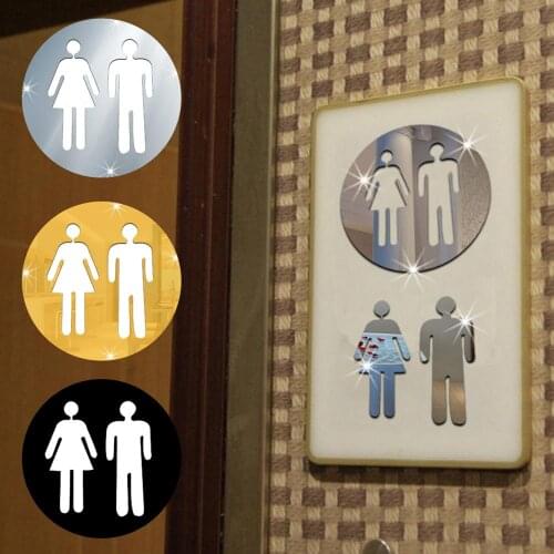 3D Acrylic Mirror Round Toilet Door Sign Men Women Bathroom WC Black Gold Silver Wall Sticker Hotel Washroom Door Home Decor