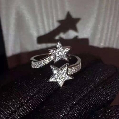 925 Sterling silver Adjustable Authentic Dangle star Ring fashion Micro Pave cz Zircon star crystal Ring famous wedding jewelry