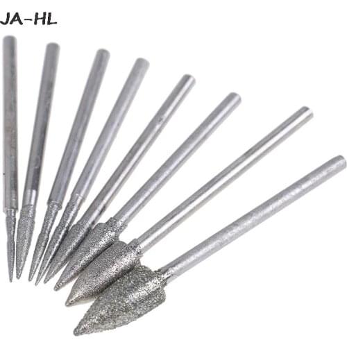 Diamond Grinding Head Polishing Needle Bits Burrs Metal Stone Carving Tool Diamond Grinding Heads 8Pcs