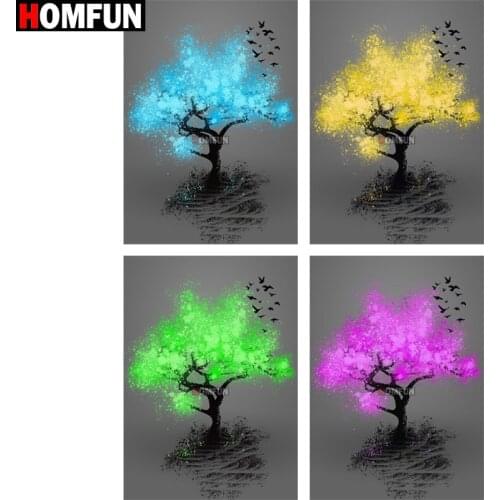 HOMFUN Diamond Painting Full Square/Round Drill 5D DIY "Abstract Fluorescent Tree" Embroidery Rhinestone Cross Stitch Decor