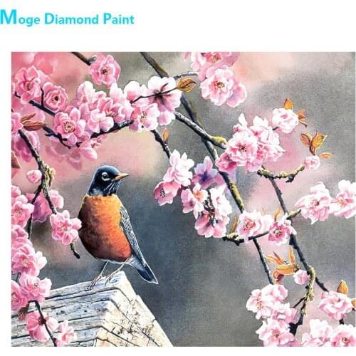 Plum Blossom & Robin Diamond Painting Floral Round Full Drill Flowers Birds DIY Mosaic Embroidery 5D Cross Stitch Home Decor