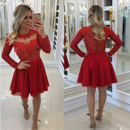 Cheap Short A Line Lace Applique Homecoming Gown Red Vintage Juniors Sweet 15 Graduation Cocktail Party Dress 2021 Plus Size