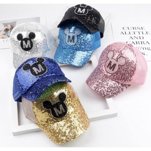 Disney Cartoon Mouse Mickey Kids Hat Girls Fashion Shining Caps Mickey Minnie Mouse Baby Travel Hat Figure Toy Birthday Gifts