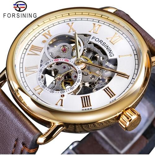 Forsining Fashion Golden Case White Dial Small Seconds Display Design Skeleton Mechanical Wristwatches Waterproof Heren Horloge