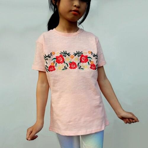 Girls short-sleeved t-shirt embroidered cotton childrens shirt childrens clothing in the big childrens clothes short-sleeved