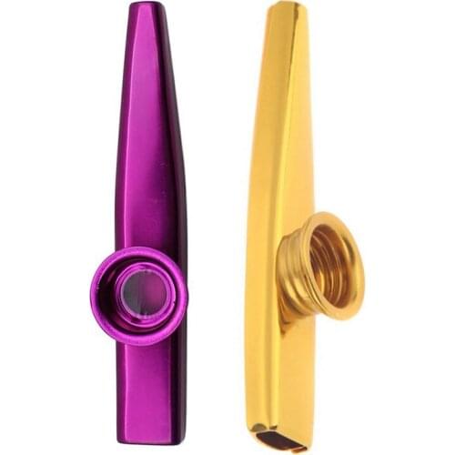 Kazoo Aluminum Alloy Metal With 5 Pcs Gifts Flute Diaphragm For Children Music-Lovers, Gold & Purple(2Set)