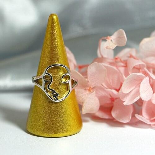 925 Rings Adjustable Vintage Fashion Face Shape Ring 925 Sterling Silver Ring for Women