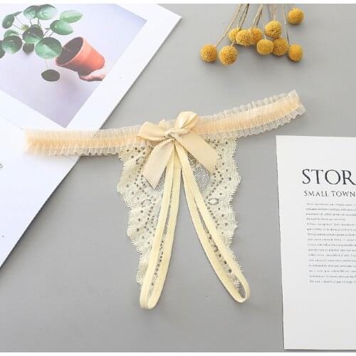 Bowknot Lace Sexy Thongs Womens Underwear Crotchless Lace Panties Femme Erotic Lingerie Sexy G string Bandage Briefs Underpants