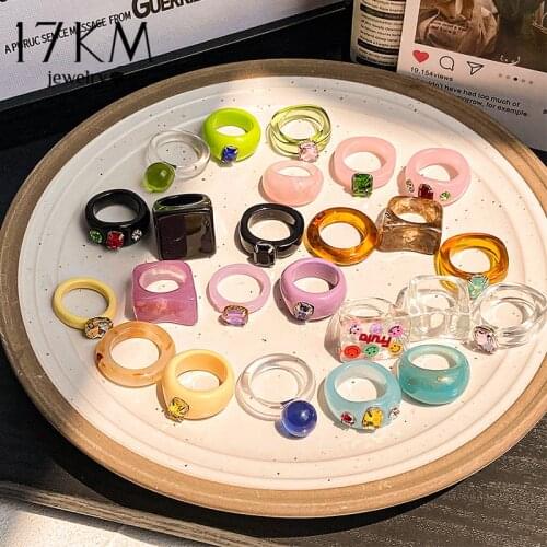 Trendy Colorful Transparent Resin Ring For Women Girls Geometric Square Round Acrylic Rings Set 2021 Trend Jewelry