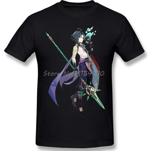 Men Genshin Impact Action Role-playing Game Black T-Shirt Xiao Pure Cotton Tees Harajuku TShirt