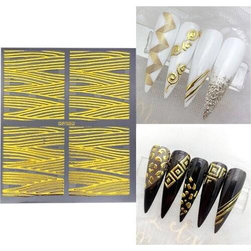 Nail Art Sticker Laser Gold Metal Stripe Wave Line Tape Self-Adhesive Transfer Foils 3D DIY Decal Manicure Tips Decoration