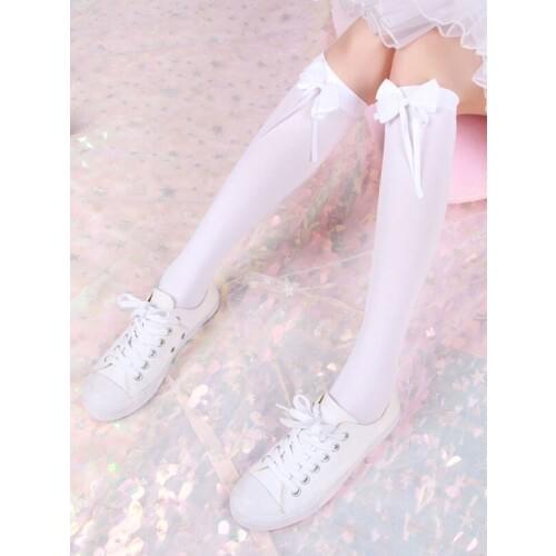Lolita Socks Bows Thigh High Socks Students Velvet Lolita Socks in White and Black