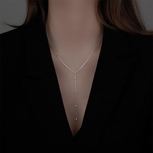 New Silver Color Round Bead Tassel Necklace New Female Summer Simple Clavicle Chain Long Geometric Chain Woman Custom Jewelry