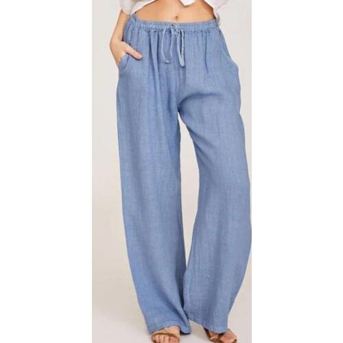 2021 New Fashion Summer Women Pants Plus Size High Waist Thin Cotton Linen Wide Leg Pants All-matched Casual Straight Trousers
