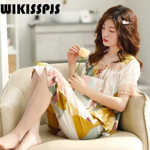 WIKISSPJS 2021 New Pajamas Womens Summer Modal Fashion Leisure Womens Home Wear Womens Summer Two Piece Suit Sleepwear