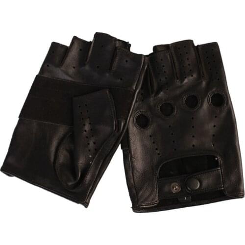Imported Sheepskin Semi-Finger Man Genuine Leather Perforated Breathable Anti-Slip Driving Male Half-Finger Mittens NM1804