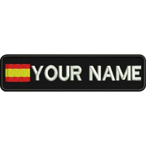 Custom Spain Flag Name Tags Patch Embroidered Iron on Hook Backing