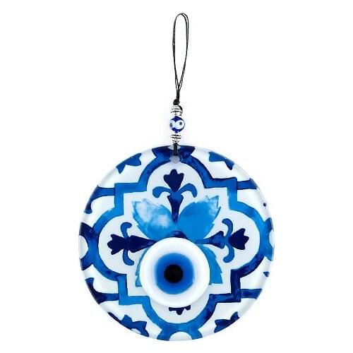 Handmade Blue Tile Fusion Glass Evil Eye Bead 12cm