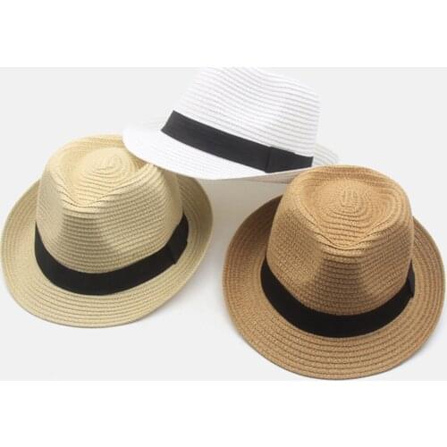 Fashion Summer Sun Hat Casual Unisex Beach Trilby Large Brim Jazz Panamas Hat Paper Straw Women Men Cap With Black Ribbon Hot