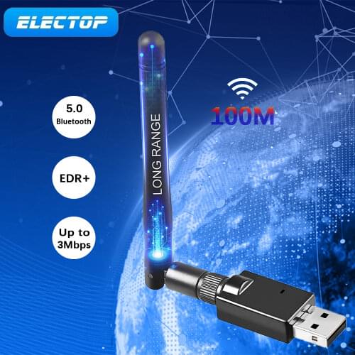 Electop USB Bluetooth 5.0 Adapter Dongle Antenna Long Range Wireless Audio Receiver Transmitter for PC Laptop Win 7 8/8.1 10