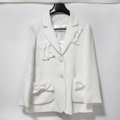 White Pocket Bow Small Suit Jacket Female Spring And Summer 2021 Korean Fashion Temperament Suit Jacket
