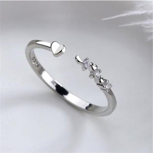 Korean Style Heart-Shaped Crystal Index Finger Ring Female Promise Silver Color Engagement Ring Romantic Valentines Day Gift