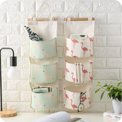 1* Cartoon cotton three layer hanging debris storage Green White hanging pocket storage bag