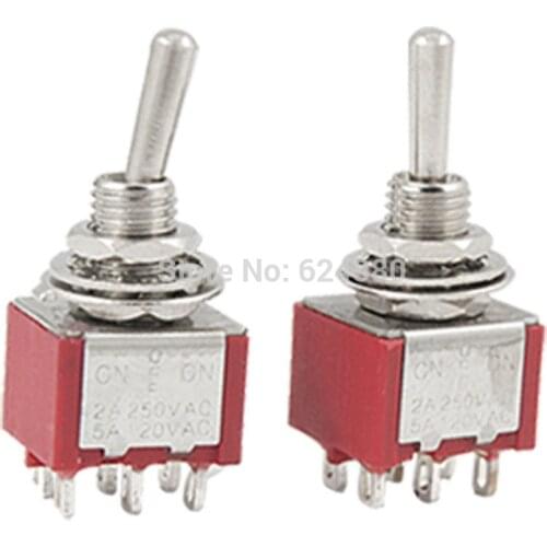 2 Pcs / Lots X ON/OFF/ON Three 3 Position Double Pole Double Throw DPDT 2P2T DP2T Lock Toggle Switch 6 Pin 2A/250V 5A/120V AC