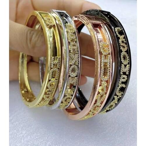 2Pcs Popular DIY Slider Letter Cuff Bangles Bracelets For Women Mix Color Femal Opening Bangles
