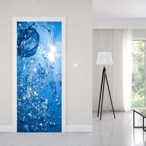3D Door Sticker Blue Waterdrop For Living Room Bedroom PVC Self Adhesive Wallpaper Vinyl Waterproof Wall Stickers