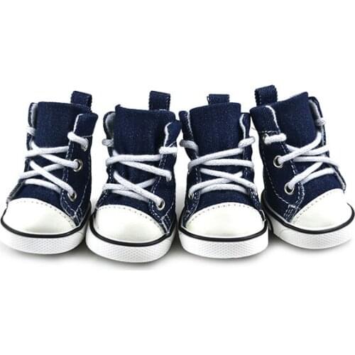 4PCS Puppy Pet Dogs Denim Shoes Sport Boots Anti-slip Bootie Walk Causal Sneaker Large