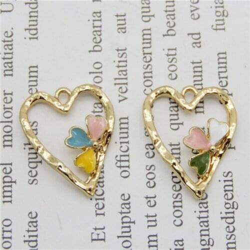 Julie Wang 6PCS Enamel Heart Flower Charms Alloy Gold Tone Pendants Bracelet Jewelry Making Accessory