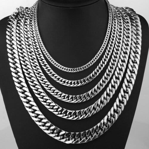 8-21mm Heavy Mens Chain Boys Necklace Double Curb Cuban Link Necklace / Bracelet 316L Stainless Steel Necklace 7-40 inch